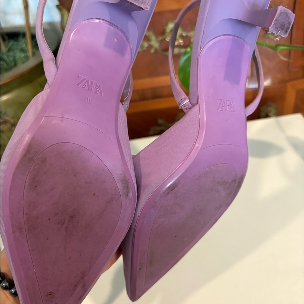 Zara Purple Slingback Pointed Toe Heels Women’s Size 40 (US 9.5) - Picture 5 of 6
